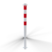 Barrier posts | Steel tube  76 x 2,6 mm | stationary, for casting in concrete | hot-dip galvonized / white coated | hot-dip galvanized and white coated withthree red reflecting stripes | with 2 eyelets